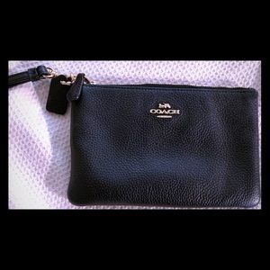 Coach Wristlet - Caviar Leather and Gold + Strap
